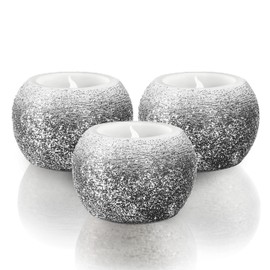 FURORA LIGHTING Small Black Glittery Real Wax Flameless Candles Pack of 3, LED Flickering Round Candles Perfect for Wedding Décor, 2.4’’(W) x 1.6’’(H), Battery Included