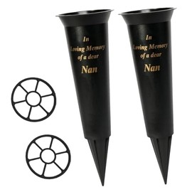 Set of 2 Black In Loving Memory NAN Spiked Memorial Grave Flower Vases Graveside Memorial with flower holder inserts