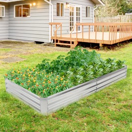Giantex Galvanized Raised Garden Bed, 8x4x1FT Large Metal Planter Box with Gloves, Outdoor Bottomless Planter Raised Bed Kit for Vegetables Flowers, Herbs, Fruits, Silver