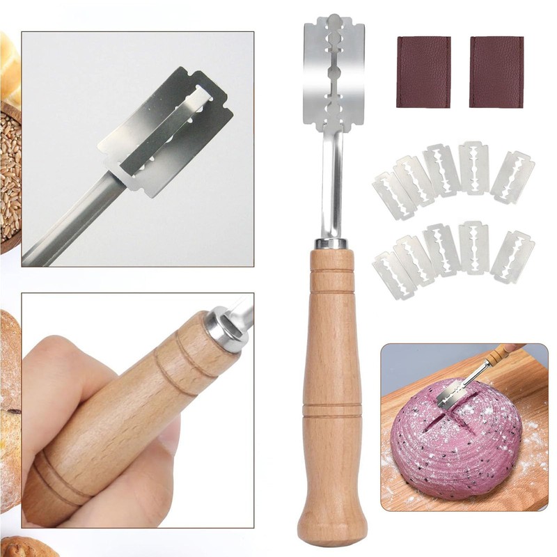 Dyzoxa 10pcs Bread Lame Cutter,Wood Handle Bread Scoring Tool Bread