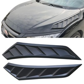 IKON MOTORSPORTS, Hood Vent Compatible With 2016-2020 Honda Civic 10th Gen, V2 Style Black ABS Bonnet Cover Side Louver Air Intake Front