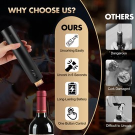JXAVO Electric Wine Opener, Rechargeable Battery Operated Wine Bottle Opener with Foil Cutter, One-click Corkscrew Remover for Home, Kitchen, Party, Wedding - Black