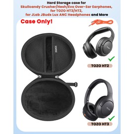 RAIACE Hard Storage Case Compatible with Skullcandy Crusher/Hesh/Evo Over-Ear Earphones, for TOZO HT3/HT2, for JLab JBuds Lux ANC Headphones, Travel Carrying Bag. (Case Only) - Black(Black Lining)