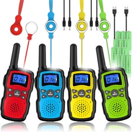 Wishouse Walkie Talkies for Kids Rechargeable Long Range, Xmas Birthday Gift for Boys Girls 4 5 6 7 8 9 10 Year Old, Hiking Camping Gear Games Toys Ideas with Flashlight, VOX, Easy to Use, 4 Pack