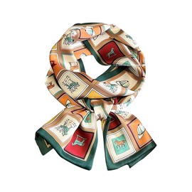 Livrerpi Silk Feeling Head Scarf Fashion Satin Hair Scarf Square Scarves for Women Gifts 27.5×27.5 inches, 04 Small Horse Green Edge 6.3 X 59 Inch, One Size