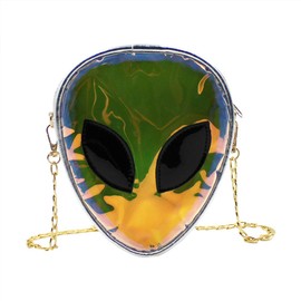 ZGMYC Alien Pattern Hologram Crossbody Bag Glitter Shoulder Purse with Chain Strap for Kids Teen Girls Women