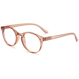 ABETOS Round Reading Glasses for Women Retro Blue Light Blocking Spring Hinges Ladies Oval Computer Eyeglasses, Clear Darkbrown 1.5