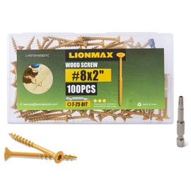 LIONMAX Deck Screws 2 Inch, Wood Screws #8 x 2", 100 PCS, Rust Resistant, Exterior Epoxy Coated, Outdoor Decking Screws, Torx/Star Drive Head Screw, T25 Star Bit Included, Tan