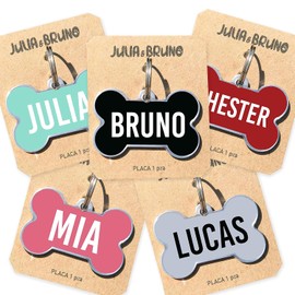 JULIA AND BRUNO Placa de Identificación para Perro con Personalización de Nombre y Teléfono - Varios Colores