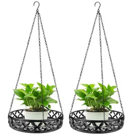 Plant Hanger, 2pcs Metal Hanging Plant Shelf Decorative Planter Flower Pots Holder with Ceiling Hook for Indoor Outdoor, Modern Plant Hanging Basket for Balcony Porch Garden Home Decor, Black