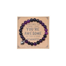 Inspirational Bracelets for Women Natural Stone Healing Relaxation Chakra Bracelet Gifts for Birthday Christmas Mothers day Valentines Thanksgiving Teacher Appreciation Gifts for Her Mom Best Friend Sister Women(A Amethyst)
