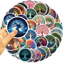 50 Pcs Tree of Life Stickers for Teens Girls Boys Adults,Tree of Life Totem Stickers for Laptop,Water Bottles,Bicycle,Skateboard,Computer,Waterproof Vinyl for Wall,Graffiti Stickers Pack