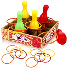 Wettarn Carnival Bottle Toss Game Ring Toss Bottle Carnival Games, Include a Circus Ticket Box 6 Plastic Bottles and 6 Throw Rings for Carnival Party Backyard Beach Summer Outdoor Activities