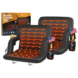 HOPERAN 2pcs Double Heated Stadium Seats for Bleachers with Back Support 25" Wide Cushion, Extra Portable Bleacher Seat Foldable Stadium Chair, USB 3 Levels of Heat, 5 Pockets for Outdoor Games Sports