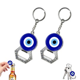 2-Pack Turkish Evil Eye Devil's Eye Keychain Bottle Opener, Double-Sided Alloy Keyring with Resin Coating, Protective Amulet for Men Women, Good Luck Charm Key Chain, Unique Gift Souvenir Home or Bar