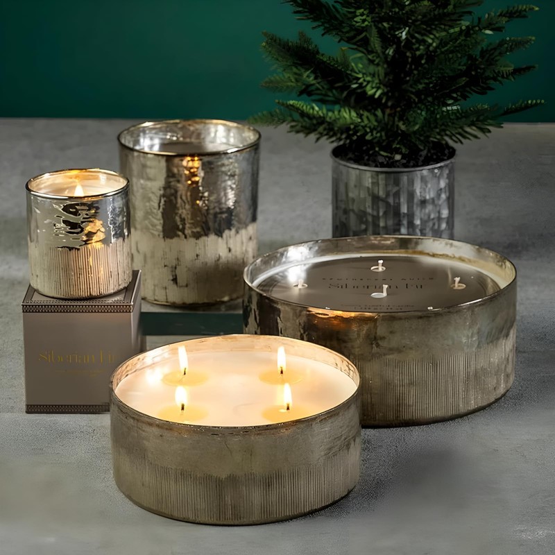 Zodax Siberian Fir Antique Gold & Silver Scented Jar Candles