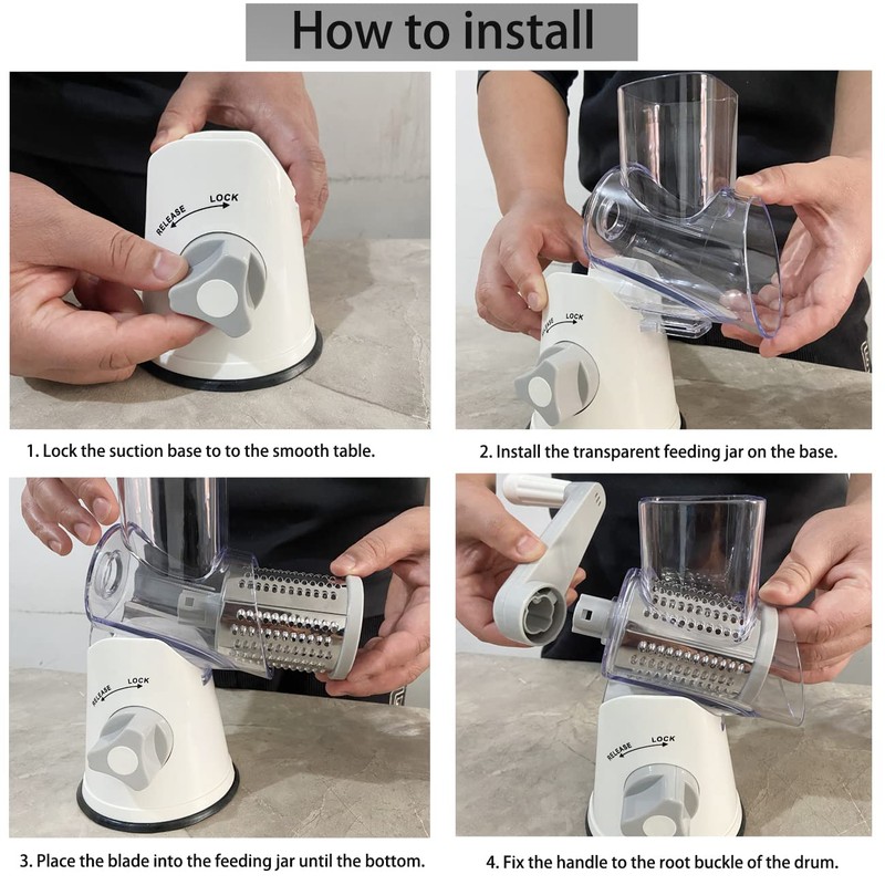 Handheld Rotary Cheese Grater Shredder- 3 Interchangeable Stainless Steel Drum