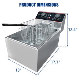 11.5/11L Commercial Deep Fryer，Stainless Steel Countertop Electric Deep Fryer with Basket, Easy to Clean,1500W