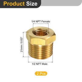 sourcing map 2Pcs 1/2 NPT Male x 1/4 NPT Female Brass Reducer Hex Bushing Threaded Pipe Fitting, Brass Threaded Pipe Fitting Adapter for Water, Gas, Oil Pipeline Systems
