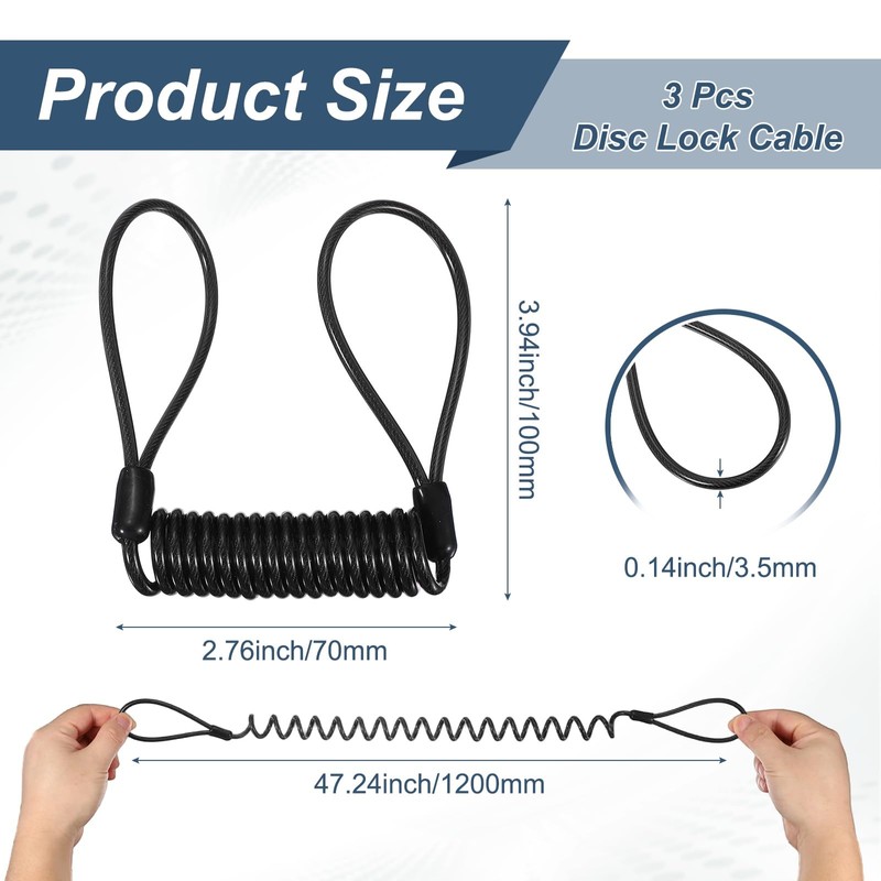 M METERXITY 3-Pack Disc Lock Security Steel Cable, 47.24inch/1200mm PVC