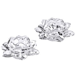 Slymeay 5 Inches Crystal Glass Lotus Candle Holders Creative Decoration for Home Decoration Votive Activity Tealight Holders Wedding Gift Idea, Set of 2