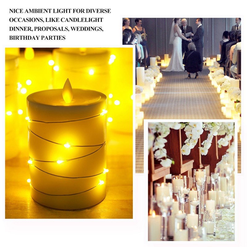 3PCS Flickering Flameless Candle Lights with Twisted String Lights Kit
