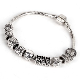 RUBYCA Tibetan Silver Tone Color Spacer Loose Beads and 1pcs European Charm Bracelet Mix 100pcs DIY