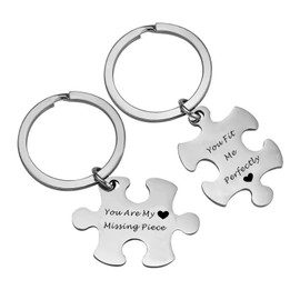 'You Are My Missing Piece/You Fit Me Perfectly' Puzzle Piece Matching Keychains Set for 2, Friendship Keyrings (Stainless Steel) Miss Fit Boutique