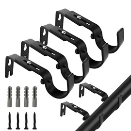 ZXNJA Set of 4 black curtain rods bracket, curtain rod holder, curtain rod holder, curtain rod holder, curtain rod wall mount with screws for curtain rods