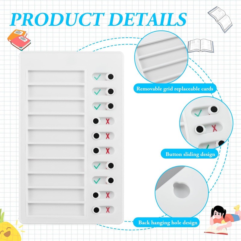 Pack of 2 Checklist Memo Plastic Board, Removable Reusable Memo