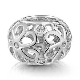 925 Sterling Silver Filigree Flower Bead Zirconia Element White 8 - Beads On Model: 1200#