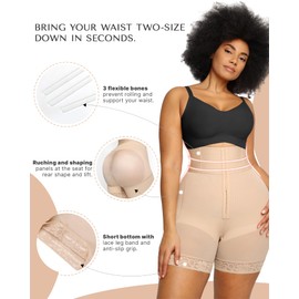 SHAPELLX Body Shaper Tummy Control Butt Lifter High Waisted Body Shaper Shorts Shapewear for Women Tummy Control Slip Faja(Beige, Large)