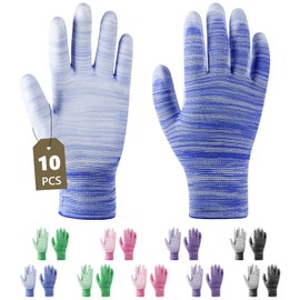 Ainiv 10 Pairs Stripe Gardening Gloves for Women, PU Coated Polyester Knitting Garden Gloves, Non-Slip Grip Work Gloves Women, Comfortable Guard Gloves Gardening for Yard, Farm, Gardening Outdoor