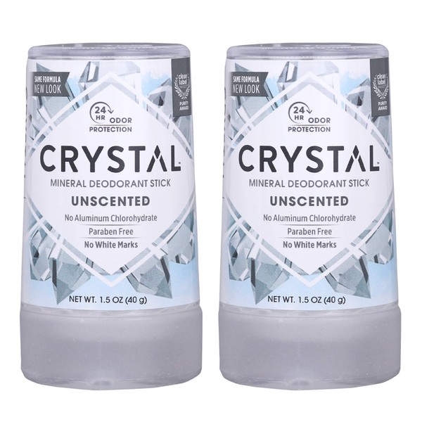 CRYSTAL™ Travel Stick Mineral Deodorant - Unscented Body Deodorant With 24-Hour Odor Protection, Non-Staining & Non-Sticky, Aluminum Chloride & Paraben Free, 1.5 FL OZ – (Pack of 2)