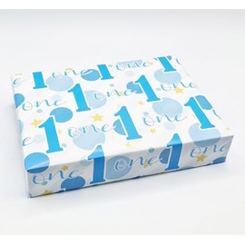 4 Sheets 4 Tags 1st Birthday Boy Polka Dots Wrapping Paper Age 1 Cute Polka Dots Birthday Giftwrap Male BLUE (PA)