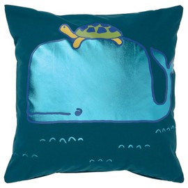 NIKTI BLAVINGAD Cushion Cover – Whale Pattern, Blue-Green – 50x50 cm – Soft Cotton Throw Pillow Cover for Kids’ Room or Ocean-Themed Décor – Hidden Zipper, Durable & Washable