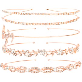 Norbiariz 4 Pack Rose Gold Crystal Headbands for Women Hair Accessories Headband Girls Fashion Head Bands for Women's Hair Tiaras