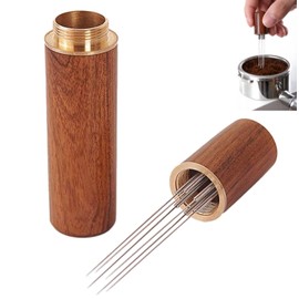 WDT Tool - Espresso Coffee Distributor - 6 Needles Stirrer - Aluminum Alloy with Stand - Stainless Steel Needles - Walnut Handle - Replaceable Needles - Coffee Accessories for Baristas