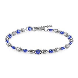 STWTR Ladies' Evil Eye Bracelet - Stainless Steel Blue Red Black Eye Chain Jewelry with Adjustable Buckle for Ladies (8.26 inches, 6 grams)