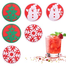 Minicoco Christmas Felt Coaster Set Xmas Drink Non-Woven Coasters Felt Cup Mats Christmas Coffee Mats Decoration for Christmas Party, Dinner, Wedding (6 Pack)