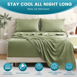 Bedlifes King Sheet Set, Extra Deep Pocket 18-24 Inches,1000Thread Count 100% Egyptian Cotton, Soft and Breathable Sateen 4-Piece,Olive Green