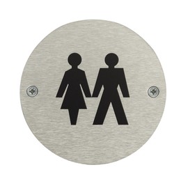 Fire Door Guru® Unisex Toilet Door Sign - 76mm Disc - Stainless Steel Safety Sign - Fixings Included