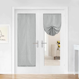 RYB HOME Linen Door Curtain, Privacy Tricia Door Window Curtains for Patio French Door Front Door Sidelight Storm Door Curtain Adjustable Pull Up Shade, W26 x L69 inches, Grey, 1 Piece