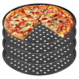 4 Pack 12 Inch Round Pizza Pan with Holes, Pizza Tray for Oven Carbon Steel Non-Stick Platter Bakeware, Baking Pans, for Home Restaurant Kitchen Baking(Black)