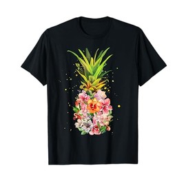 Pineapple Flowers Women Aloha Hawaii Vintage Hawaiian Floral T-Shirt