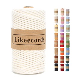 Likeecords Braided Macrame Cotton Cord 3mm x 109yards,Macrame Rope, 100% Natural Cotton Rope Macrame String,Colorful Cotton Craft Cord for Bag,Wall Hanging, Plant Hangers, Crafts, Knitting (White)