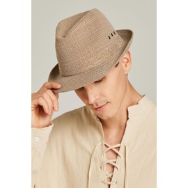 Gionforsy 4 Pack Mens Fedora Hat Classic 1920s Hat Short Brim Fedora Hats Summer Beach Panama Hat for Men Women (Style 8 with Linen Material, Dark Color)