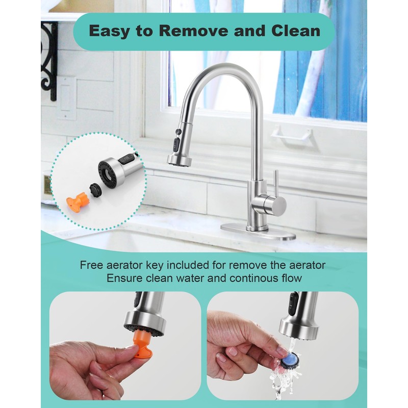 Pull Down Faucet Head Replacement: 3-Function Kitchen Faucet Sprayer Head