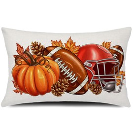 GTEXT Fall Pillow Cover 12x20 inch Pumpkin Leaves Throw Pillow Cover Football Season Autumn Decor Thanksgiving Outdoor Decorative Pillowcase Recotangle Farmhouse Decor for Sofa Bed Couch