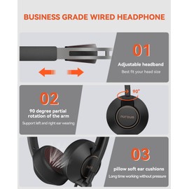 Nuroum HP11-D Headset with Microphone for PC Laptop, 270° Rotatable Boom Mic, 3.5mm to Desktop/PC/Mac, Works with Zoom/Teams for Calling/Conference/Music, Dual-Ear Headphones(Stereo)